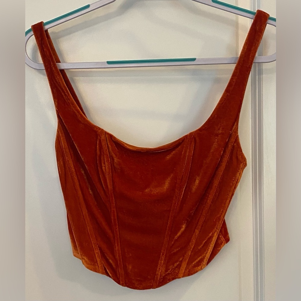 et c’est Corset Tank Sz M Burnt Orange Velvet Lined Zip/Hook & Eye Back Closure